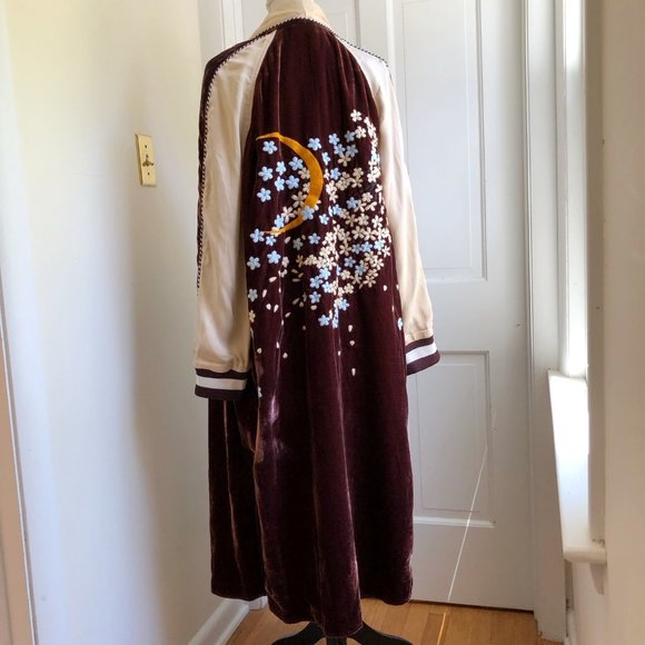 Free People Burgundy and Cream Embroidered Coat - Picture 3 of 14